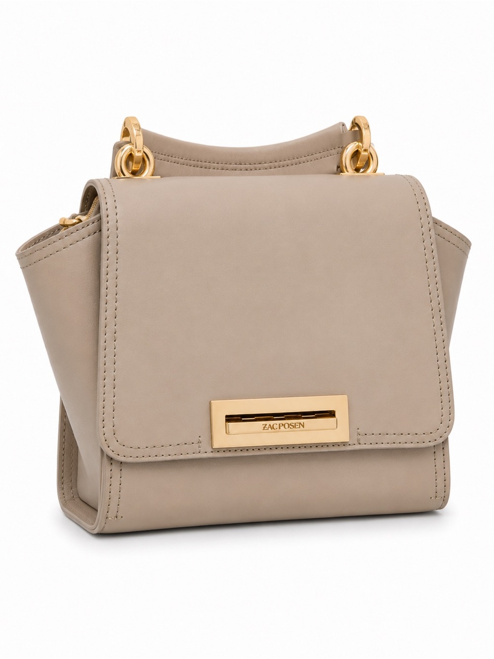 ZAC Zac Posen Taupe Leather Mini Top-Handle Satchel with Gold Hardware